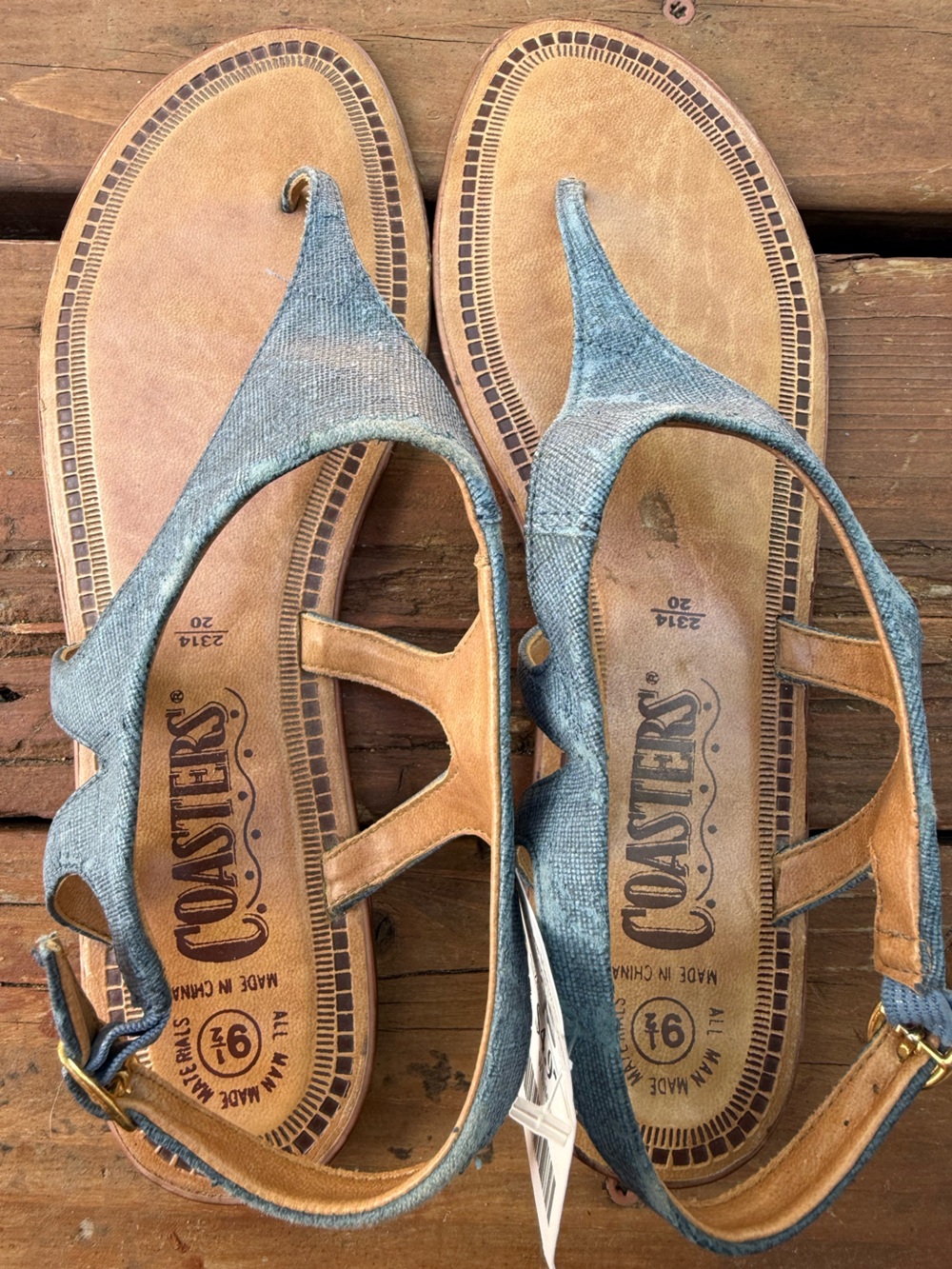 Coasters Women's Denim-Look Thong Sandals in Blue